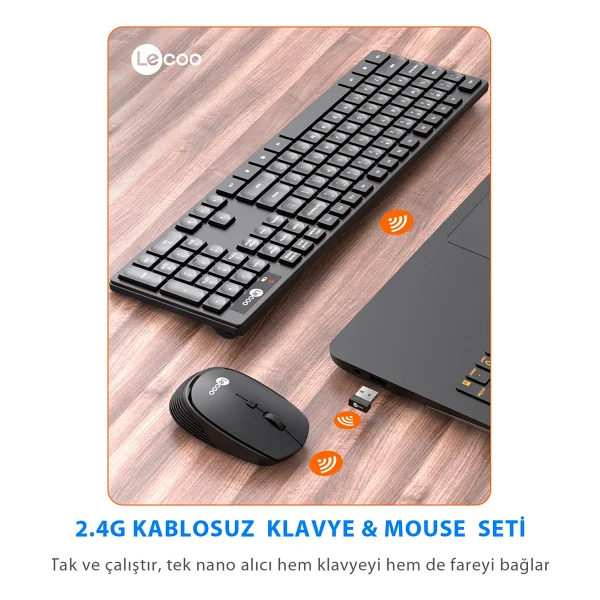 Lenovo Lecoo Km2001 Siyah Kablosuz Klavye Mouse Seti - Görsel 2