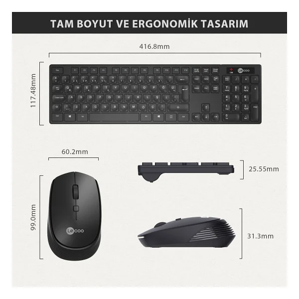 Lenovo Lecoo Km2001 Siyah Kablosuz Klavye Mouse Seti - Görsel 5