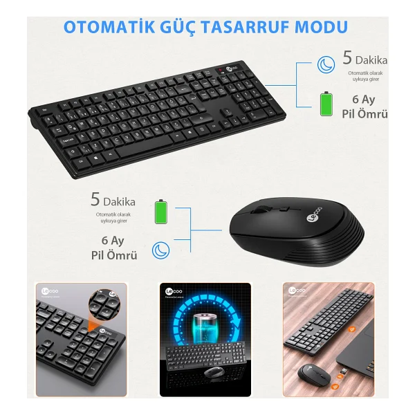 Lenovo Lecoo Km2001 Siyah Kablosuz Klavye Mouse Seti - Görsel 7