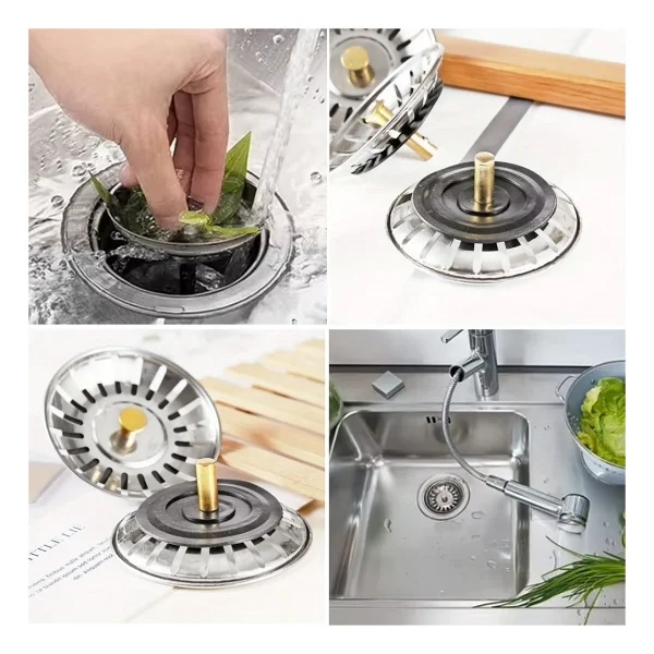Buffer Paslanmaz Çelik Mutfak Evye Lavabo Süzgeci Lavabo Gideri Atık Gıda Tıpası - Görsel 4