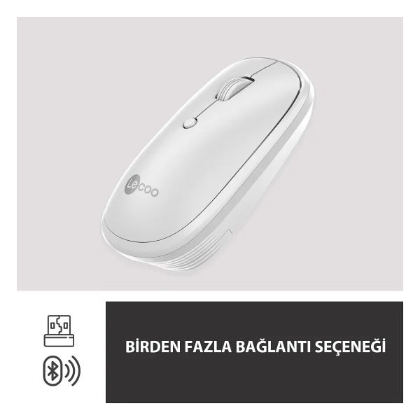 Lenovo Lecoo Ws209 Beyaz Şarjlı Sessiz Ergonomik Optik Kablosuz Mouse - Görsel 3
