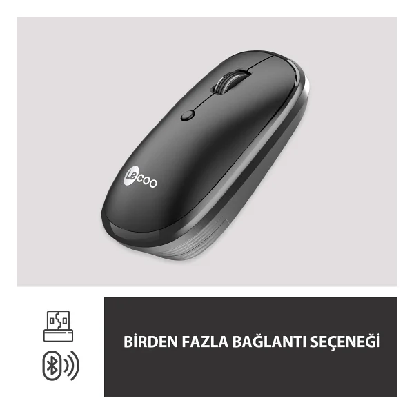 Lenovo Lecoo Ws209 Siyah Şarjlı Sessiz Ergonomik Optik Kablosuz Mouse - Görsel 3