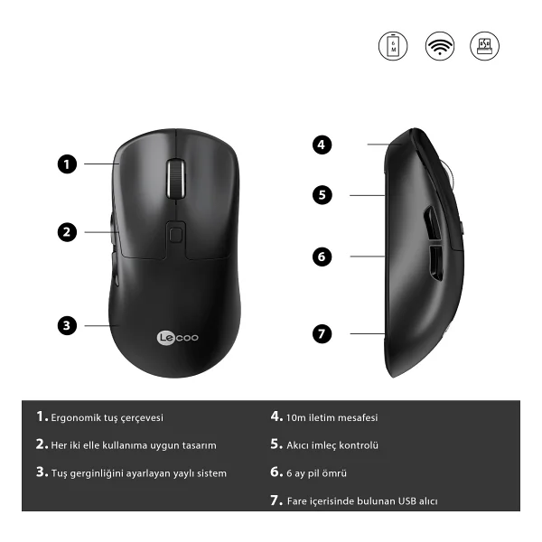 Lenovo Lecoo Ws216 Ergonomik Optik Kablosuz Mouse - Görsel 6