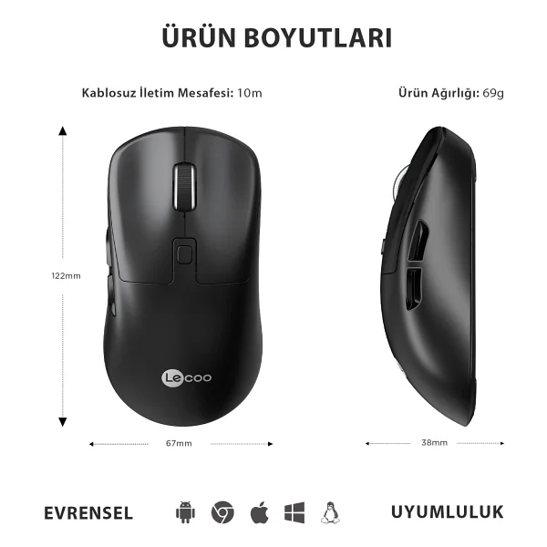 Lenovo Lecoo Ws216 Ergonomik Optik Kablosuz Mouse - Görsel 7