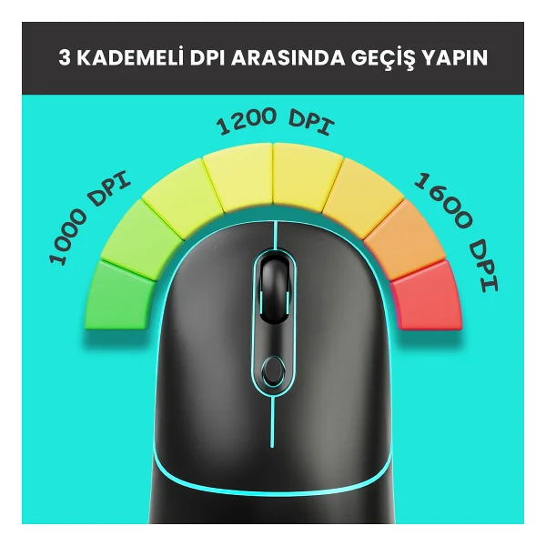 Lenovo Lecoo Ws210 Siyah RGB Şarjlı Sessiz Ergonomik Optik Kablosuz Mouse - Görsel 3