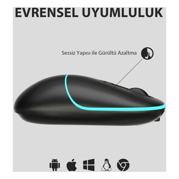 Lenovo Lecoo Ws210 Siyah RGB Şarjlı Sessiz Ergonomik Optik Kablosuz Mouse - Görsel 4