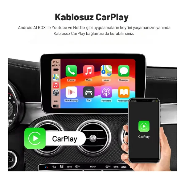 Embatech Carplay AI Box 4gb+32gb Youtube,Netflix,Google Play & Kablosuz Carplay&Android Auto- Android 14 - Görsel 4