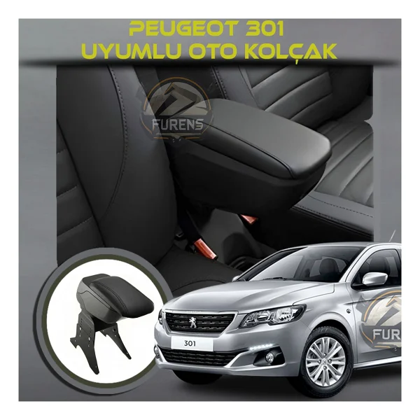 Peugeot 301 2012-2021uyumlu Kol Dayama Ve Kolçak Sürgülü Bardaklıklı Ayarlanabilir Siyah Deri - Görsel 6