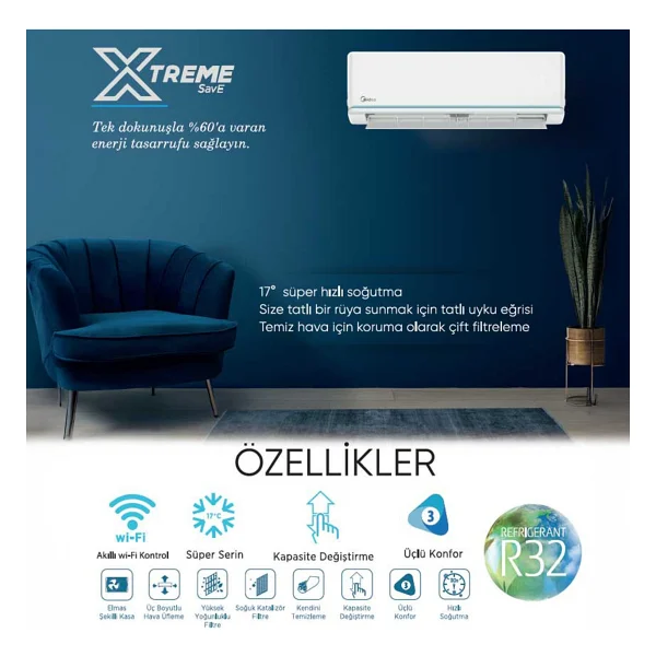 Midea Xtreme Save Ag2eco-18nxd0-I 18000 Btu Duvar Tipi Inverter Klima - Görsel 3