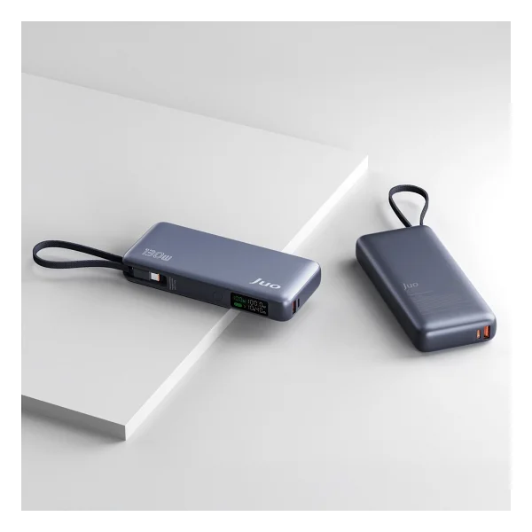 Juo 20000 mAh 130w LED Ekranlı USB-A + Type-C Kablolu Powerbank Taşınabilir Hızlı Şarj Cihazı - Siyah - Görsel 7