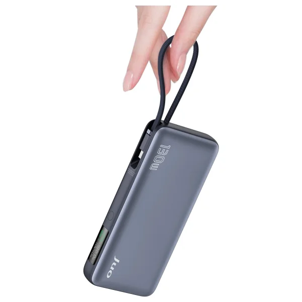 Juo 20000 mAh 130w LED Ekranlı USB-A + Type-C Kablolu Powerbank Taşınabilir Hızlı Şarj Cihazı - Siyah - Görsel 8