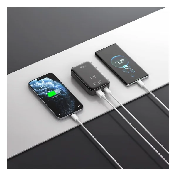 Juo 10000 mAh 33w LED Watt Amper Göstergeli USB-A + Type-C Powerbank Taşınabilir Hızlı Şarj Cihazı - Siyah - Görsel 2