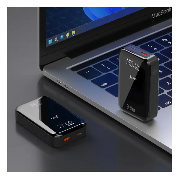 Juo 10000 mAh 33w LED Watt Amper Göstergeli USB-A + Type-C Powerbank Taşınabilir Hızlı Şarj Cihazı - Siyah - Görsel 4