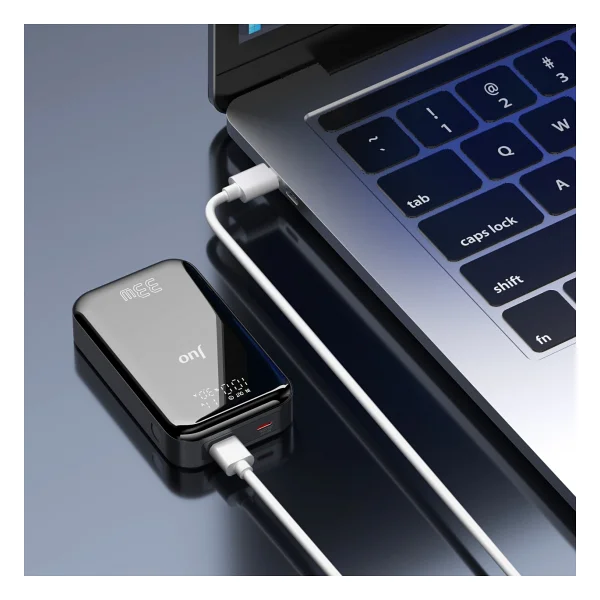 Juo 10000 mAh 33w LED Watt Amper Göstergeli USB-A + Type-C Powerbank Taşınabilir Hızlı Şarj Cihazı - Siyah - Görsel 6
