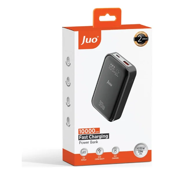 Juo 10000 mAh 33w LED Watt Amper Göstergeli USB-A + Type-C Powerbank Taşınabilir Hızlı Şarj Cihazı - Siyah - Görsel 9