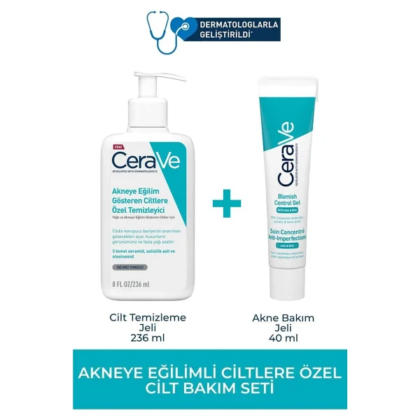 Cerave Yağlı Ve Akneye Eğilim Gösteren Ciltlere Özel Temizleyici Jel 236 Ml + Cerave Yüz Bakım Jeli 40 Ml - Görsel 2