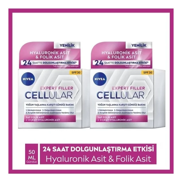 Nivea Cellular Filler Saf Hyaluronik Asit, Folik Asit, Spf 30 Gündüz Kremi 50 Ml 2 Adet - Görsel 4