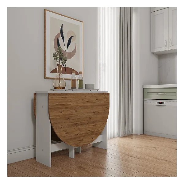 Ankara Orman Ürünleri Pratik Katlanır - Açılır Kapanır Yuvarlak Mutfak Yemek Çalışma Masası - 145 Cm X 90 Cm - Mdf - Çam - 145 X 90 Cm - Görsel 7