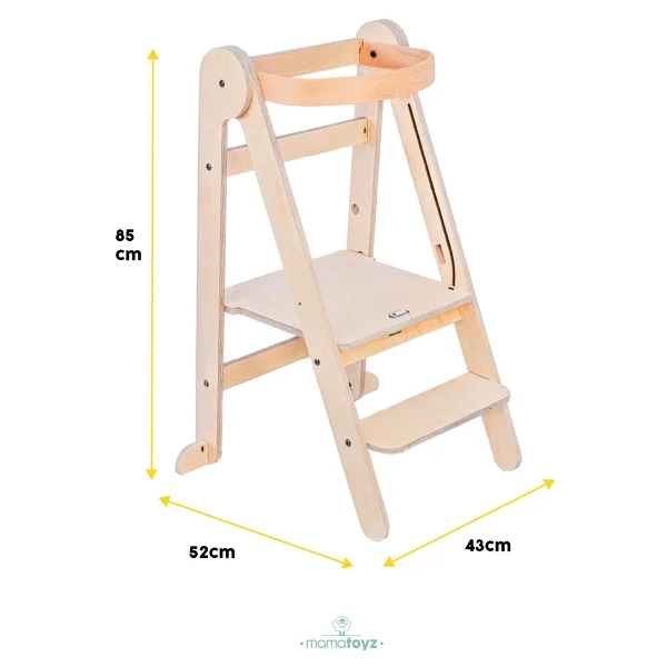 Mamatoyz Fold Natural Katlanır Öğrenme Kulesi - Katlanabilir Mutfak Yardımcısı - Portatif Öğrenme Kulesi Natural Ahşap Rengi - Görsel 3