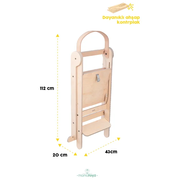 Mamatoyz Fold Natural Katlanır Öğrenme Kulesi - Katlanabilir Mutfak Yardımcısı - Portatif Öğrenme Kulesi Natural Ahşap Rengi - Görsel 6