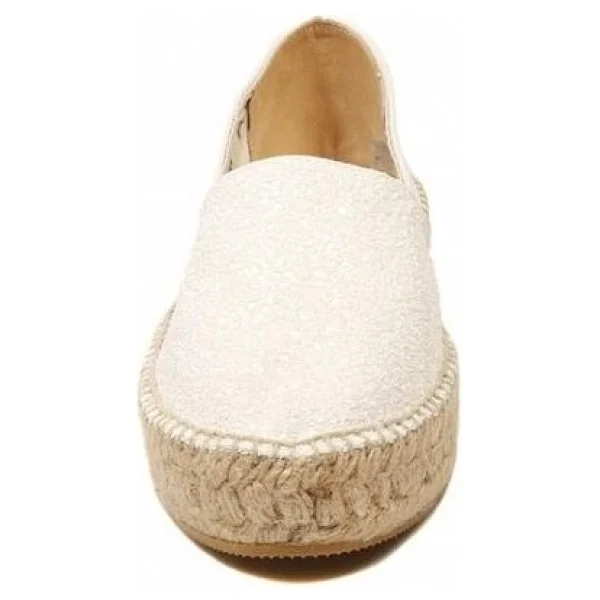 Espadrilles Tommy Glit Beyaz Önü Simli Arkası Deri Hasır Tabanlı Dolgu Topuklu Kadın Ayakkabı - Görsel 4