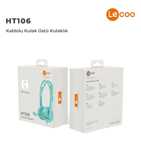 Lenovo Lecoo Ht106 Turkuaz USB Kablolu Kulak Üstü Kulaklık - Görsel 9