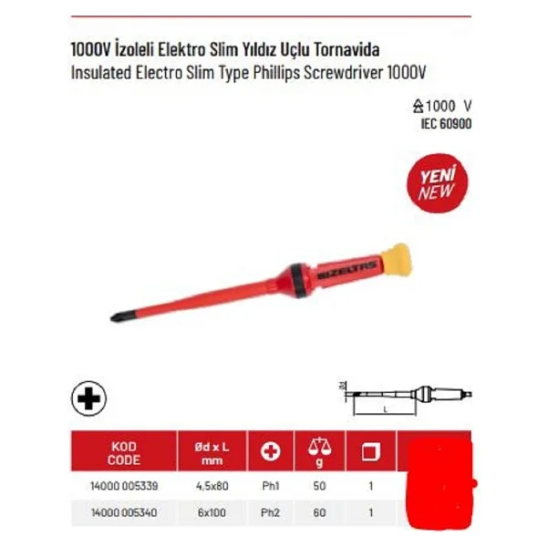 İzeltaş İzoleli Elektroslim Yıldız Uçlu Tornavida Ph1 4,5x80 1000v - Görsel 2