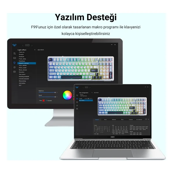 Aula F99 Lila RGB Graywood V3 Switch Kablolu/Kablosuz Mekanik Oyuncu Klavyesi - Görsel 2