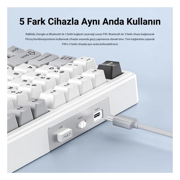 Aula F99 Lila RGB Graywood V3 Switch Kablolu/Kablosuz Mekanik Oyuncu Klavyesi - Görsel 3