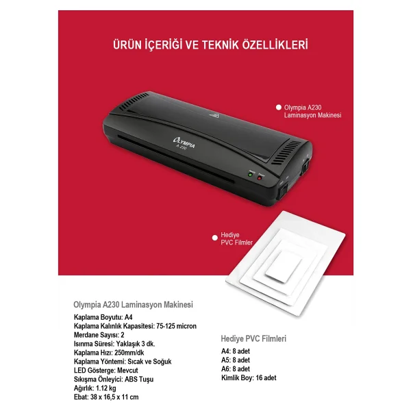 Olympia A230 A4 Pvc Laminasyon Makinesi - Görsel 2