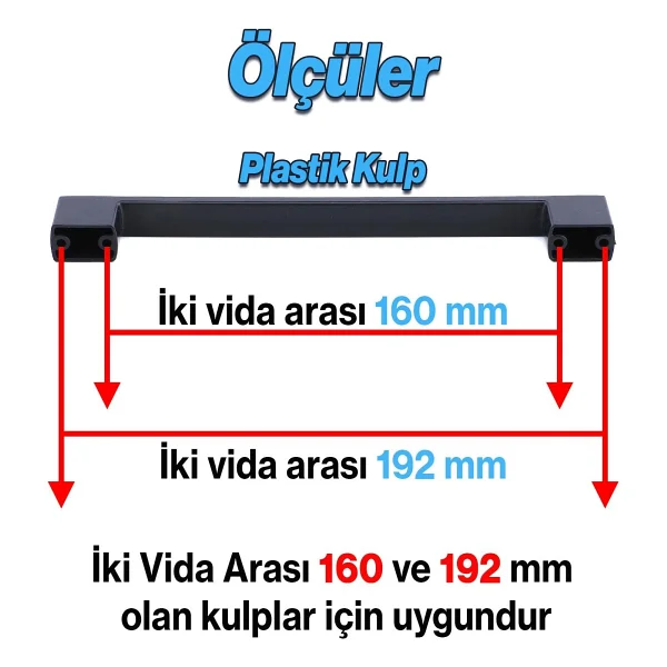 Nzb Mobilya Kulp Siyah Çekmece Mutfak Dolap Dolabı Kulpu Kulbu Kulpları 192 Mm (Sert Plastik) - Görsel 2