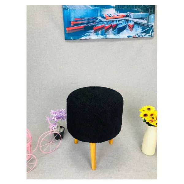 Beylerbeyi Coco Puf, Peluş,3 Ayak, Siyah,Oturma Odası, Makyaj Masası Pufu - Görsel 2