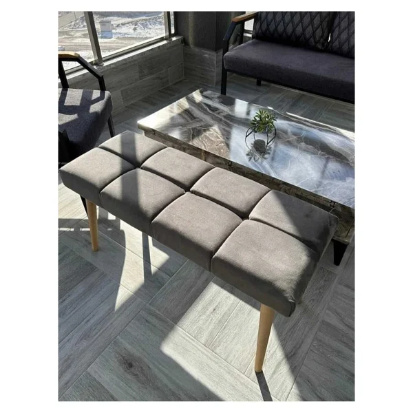 Beylerbeyi Ahşap Ayaklı Handmade Geniş Oturum Alanlı Siyah Welsoft Kumaş Pofidik Puf Bench ,Ayak Ucu Uzatmalık - Görsel 10