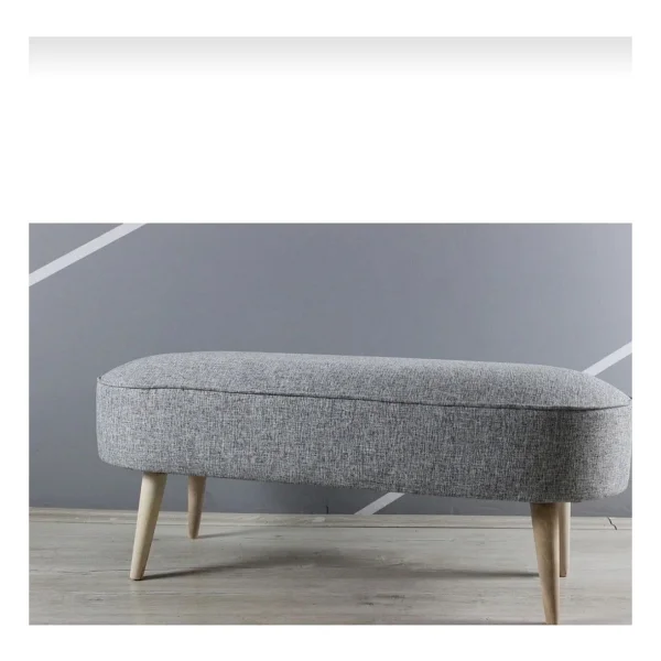 Beylerbeyi Nare Puf Gri ,Retro Ceviz Renk Ahşap Ayaklı Geniş Oturum Alanlı Oval Bench - Görsel 3