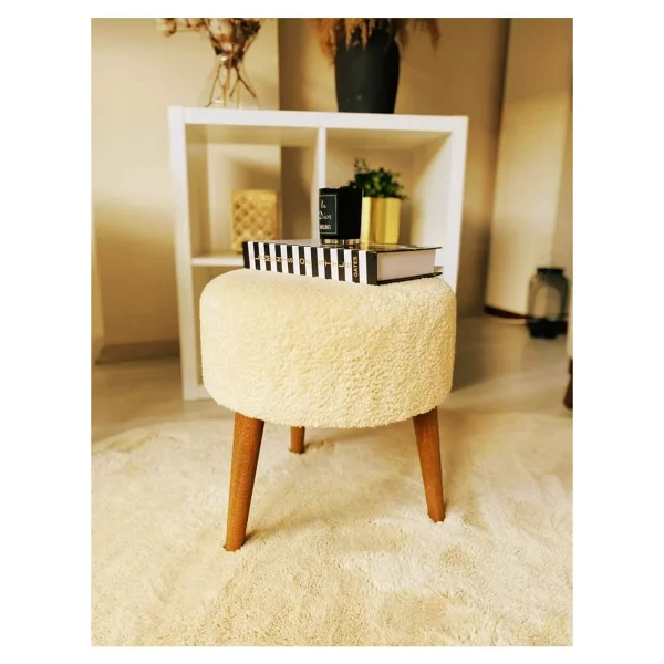 Beylerbeyi Coco Puf, Peluş,3 Ayak, Siyah,Oturma Odası, Makyaj Masası Pufu - Görsel 8