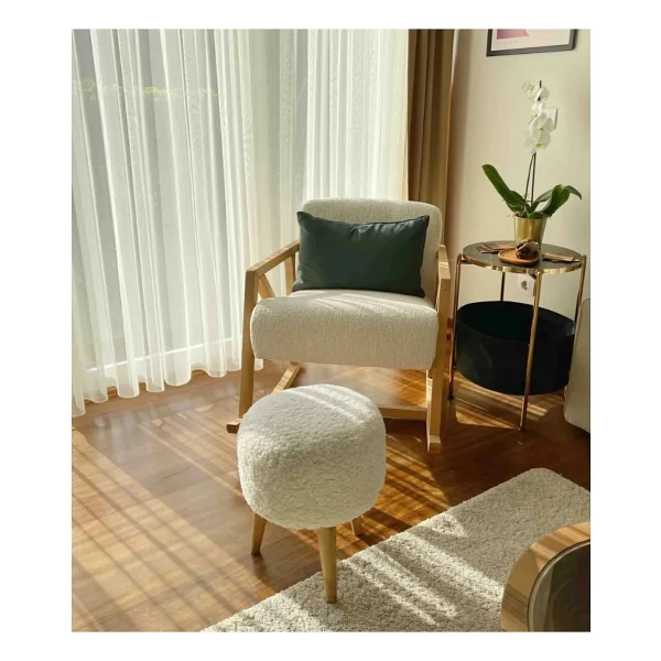 Beylerbeyi Coco Puf, Peluş,3 Ayak, Beyaz,Oturma Odası, Makyaj Masası Pufu - Görsel 2