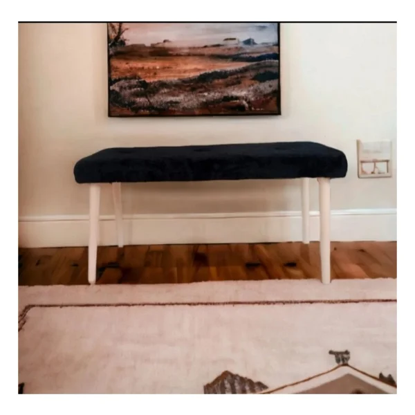 Beylerbeyi Ahşap Ayaklı Handmade Geniş Oturum Alanlı Siyah Welsoft Kumaş Pofidik Puf Bench ,Ayak Ucu Uzatmalık - Görsel 6