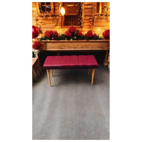 Beylerbeyi Ahşap Ayaklı Handmade Geniş Oturum Alanlı Siyah Welsoft Kumaş Pofidik Puf Bench ,Ayak Ucu Uzatmalık - Görsel 4
