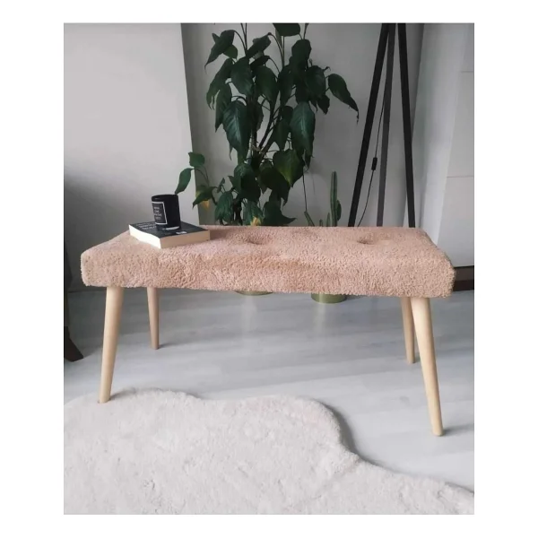 Beylerbeyi Ahşap Ayaklı Handmade Geniş Oturum Alanlı Siyah Welsoft Kumaş Pofidik Puf Bench ,Ayak Ucu Uzatmalık - Görsel 7