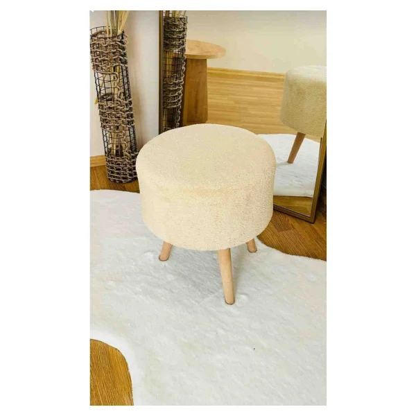 Beylerbeyi Coco Puf, Peluş,3 Ayak, Krem,Oturma Odası, Makyaj Masası Puf - Görsel 2