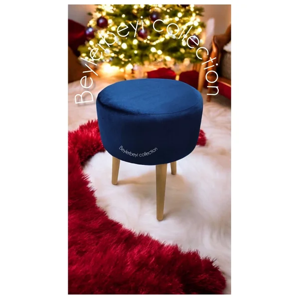 Beylerbeyi Coco Puf, Peluş,3 Ayak, Siyah,Oturma Odası, Makyaj Masası Pufu - Görsel 6