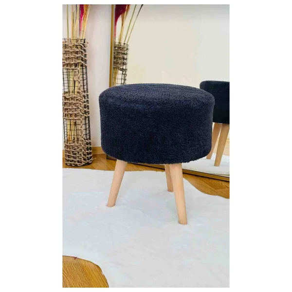 Beylerbeyi Coco Puf, Peluş,3 Ayak, Siyah,Oturma Odası, Makyaj Masası Puf - Görsel 5