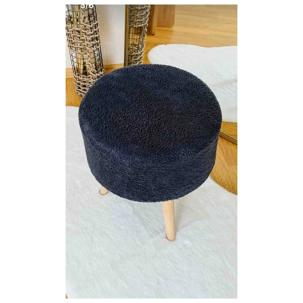 Beylerbeyi Coco Puf, Peluş,3 Ayak, Siyah,Oturma Odası, Makyaj Masası Puf - Görsel 2