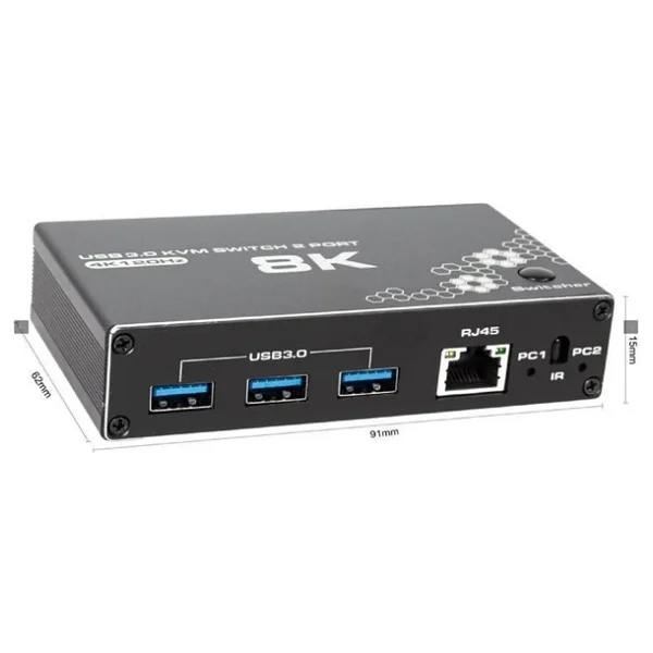 USB 3.0 4K Hdmı Kvm Kumandalı Switch 2 Port Rj45 Ethernet PC Kasa Klavye Mouse Çoklayıcı - Görsel 2