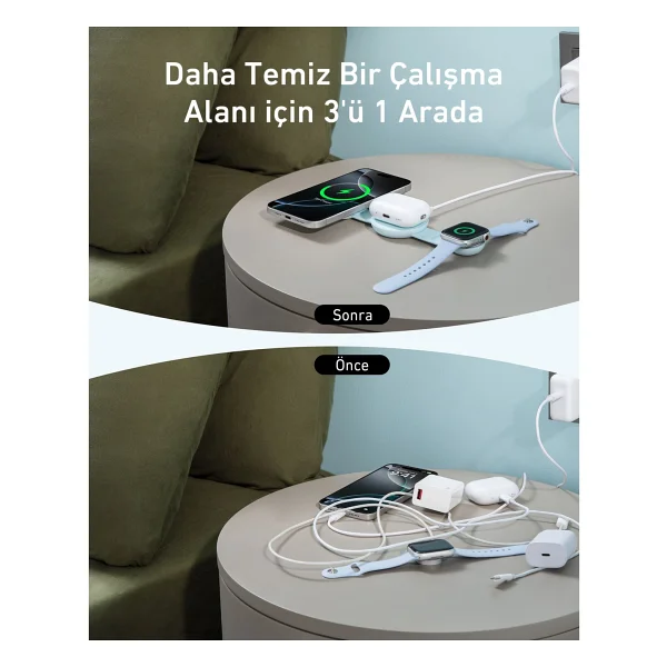Anker Ufo Maggo B25m8 Yeşil 3in1 Magsafe Kablosuz Şarj Aleti - Görsel 6