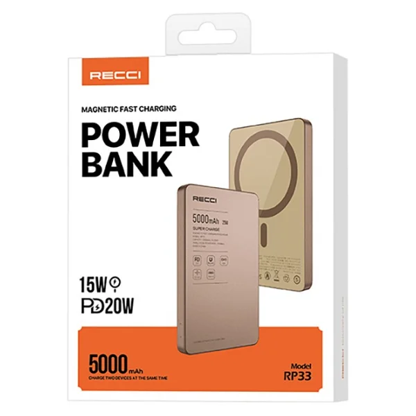 Recci RP33 Gold 5000 mAh Hızlı Şarj MagSafe Powerbank - Görsel 5