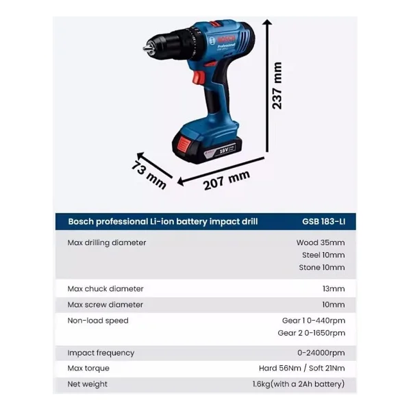 Bosch Gsb 183-Li Çift Akülü 2 Ah Darbeli Vidalama Makinesi - Görsel 8