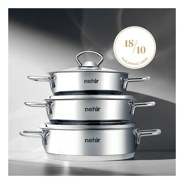 Nehir Silver 6 Parça Kapaklı Çelik Sahan Seti - Görsel 10