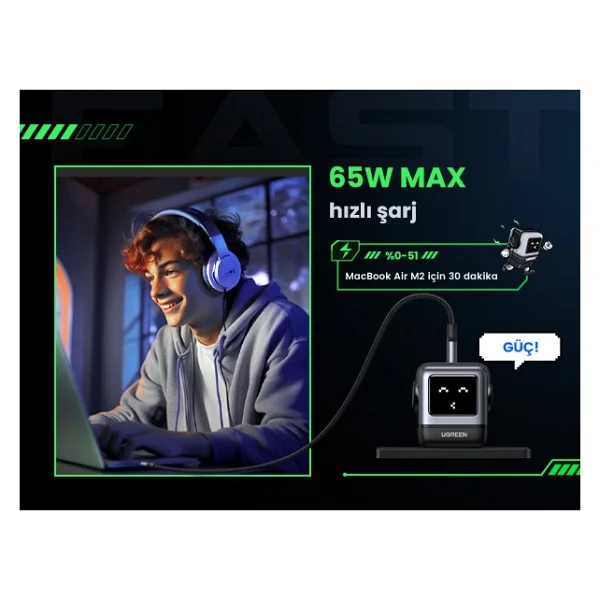Ugreen Nexode Rg Gri 65 W Robot Hızlı Şarj Adaptörü - Görsel 2