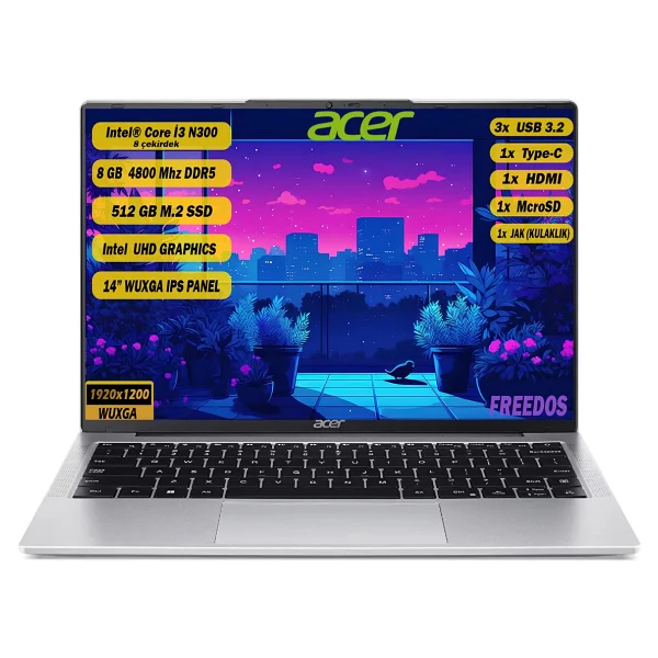 Acer Aspire Lite Al14-31p-39kn Nx.Ks9ey.002 İ3-N300 8 GB 512 GB SSD UHD Graphics 14" Wuxga Notebook - Görsel 9